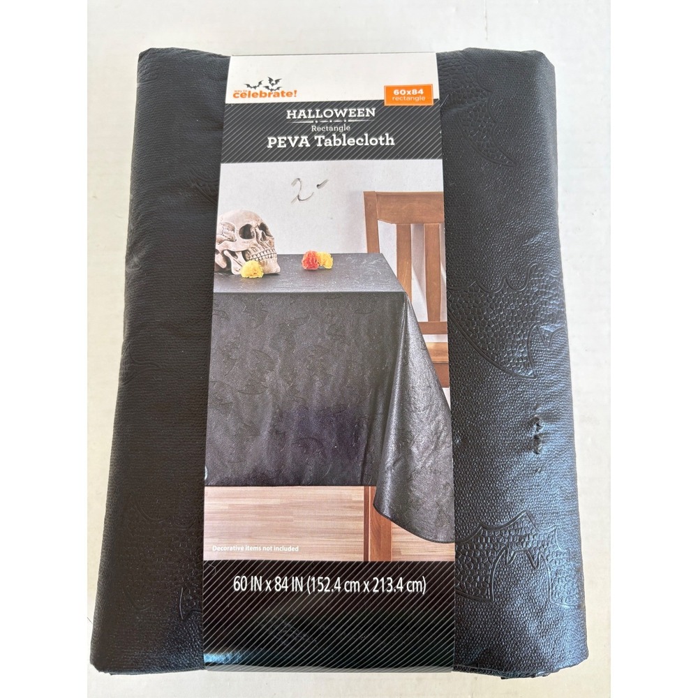 Way To Celebrate Halloween Black Bat Embossed PEVA Tablecloth 60x84 Rectangle